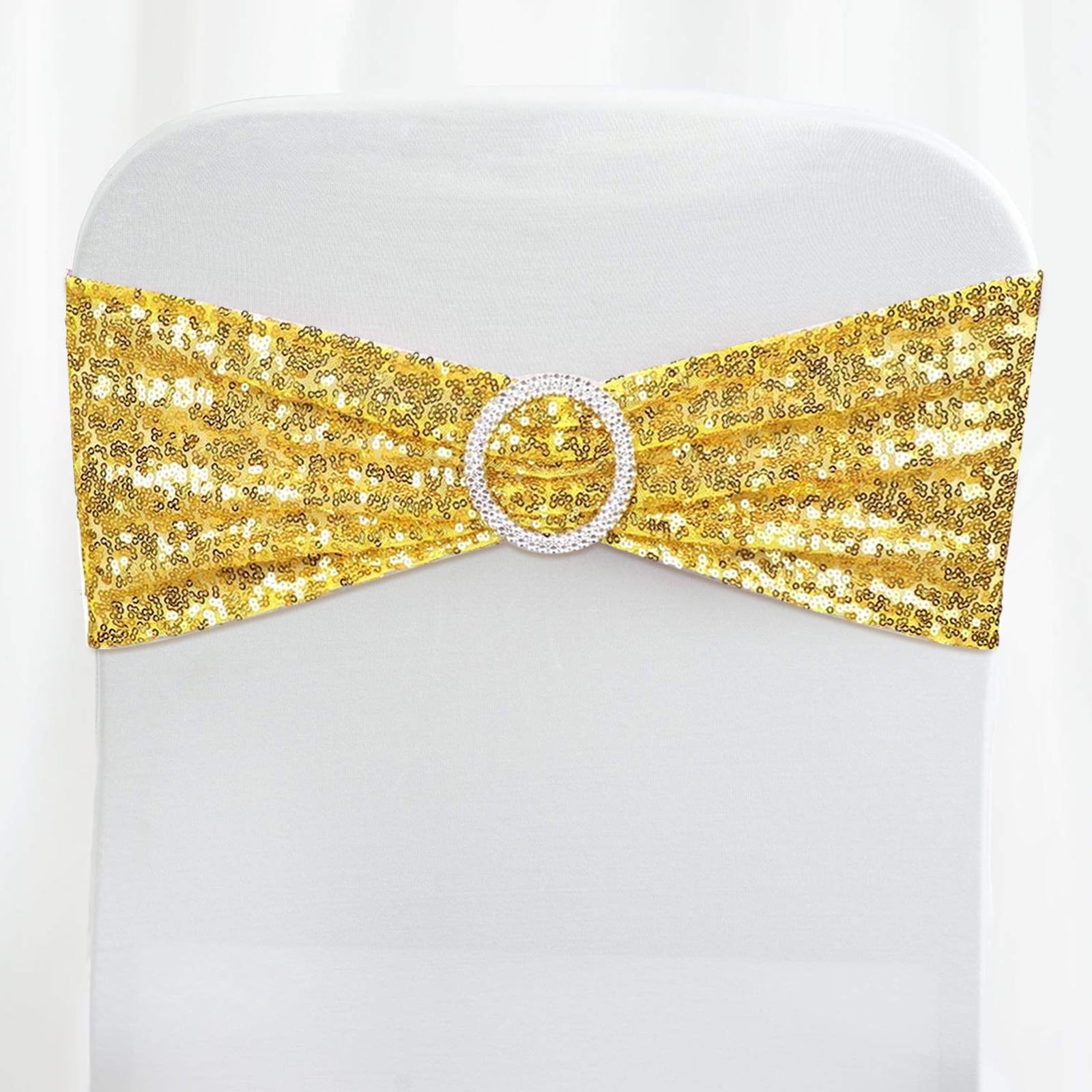 yuboo Gold Sequin Chair Sashes Spandex,Sets of 10 Sequin Stretchy Bows