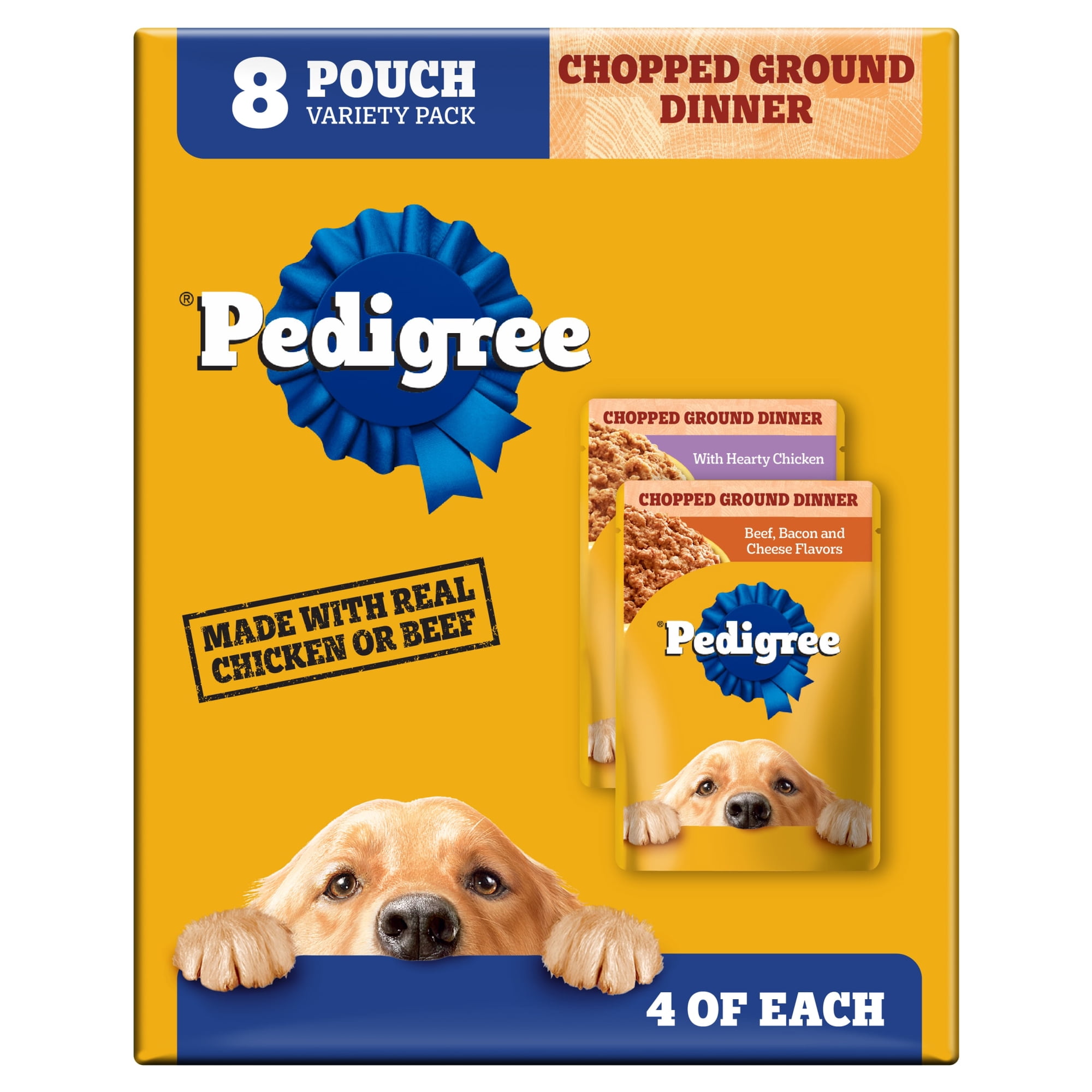 Pedigree Chopped Ground Dinner Wet Dog Food Variety Pack, 3.5 oz Pouches (8 Count, Pack of 2)