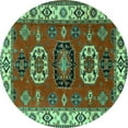 thumbnail image 1 of Ahgly Company Machine Washable Indoor Round Geometric Turquoise Blue Traditional Area Rugs, 8' Round, 1 of 4