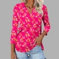 thumbnail image 2 of CYMMPU Tunic Tops 3/4 Sleeve V Neck Summer Trendy Shirts Blouses for Women Dressy Casual Loose Fit Flower Pattern Spring Tops Business Elegant Work Tops T-Shirts M, 2 of 5