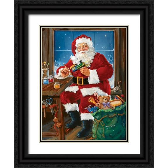 Comish, Susan 12x14 Black Ornate Wood Framed with Double Matting Museum Art Print Titled - Santas Workshop