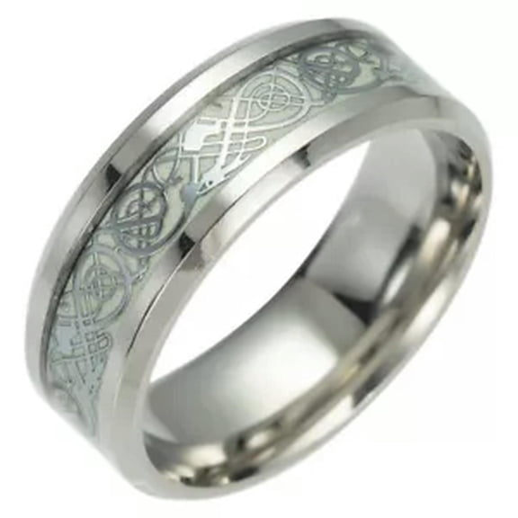 HOOUN Luminous Ring Dragon Design Women&Men Glowing Ring Fashion Jewelry Trendy Couple-silver-9
