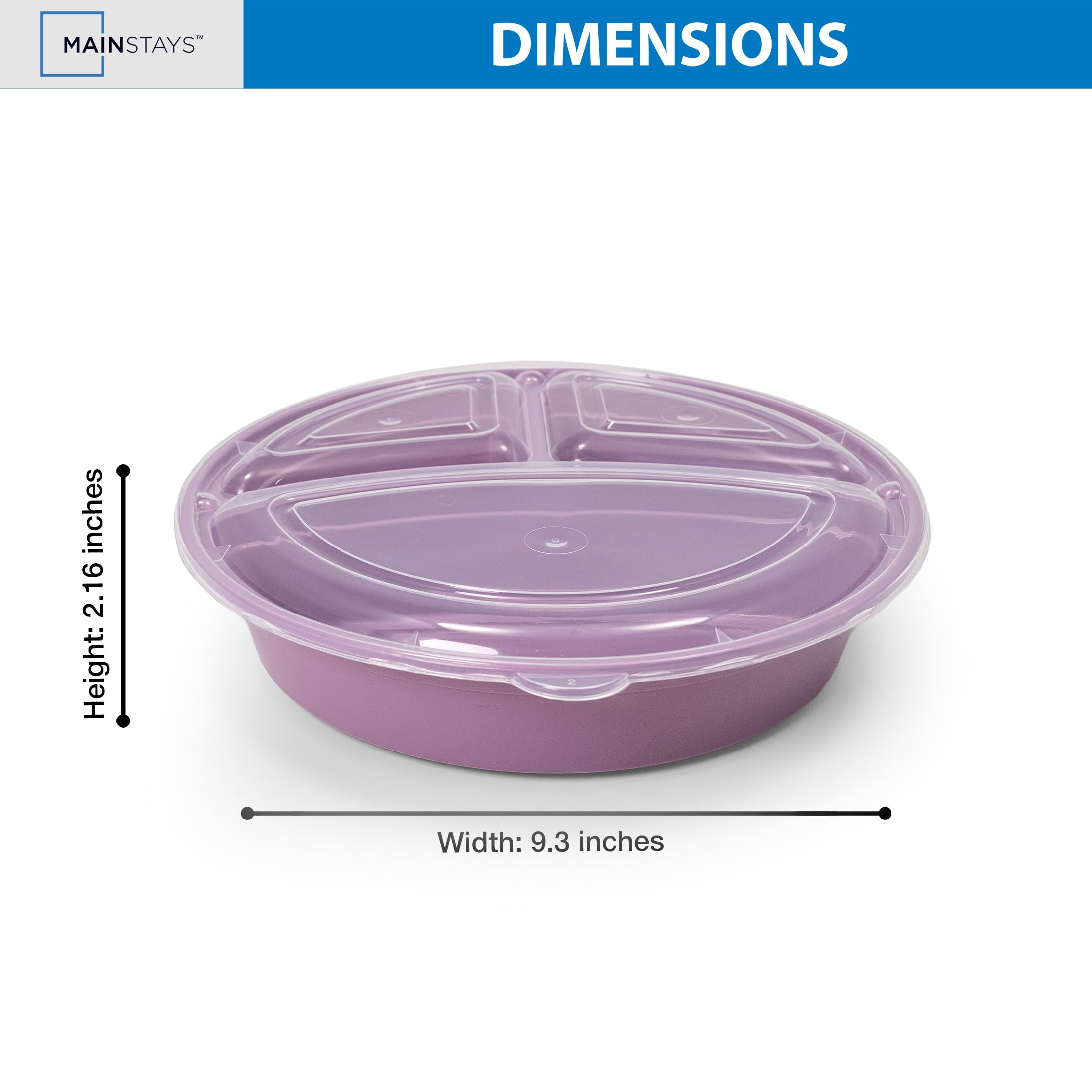 Mainstays 5-Pack 3-Compartment Round BPA-Free Plastic Meal Prep Food Storage Containers, 1L, Lilac Bloom