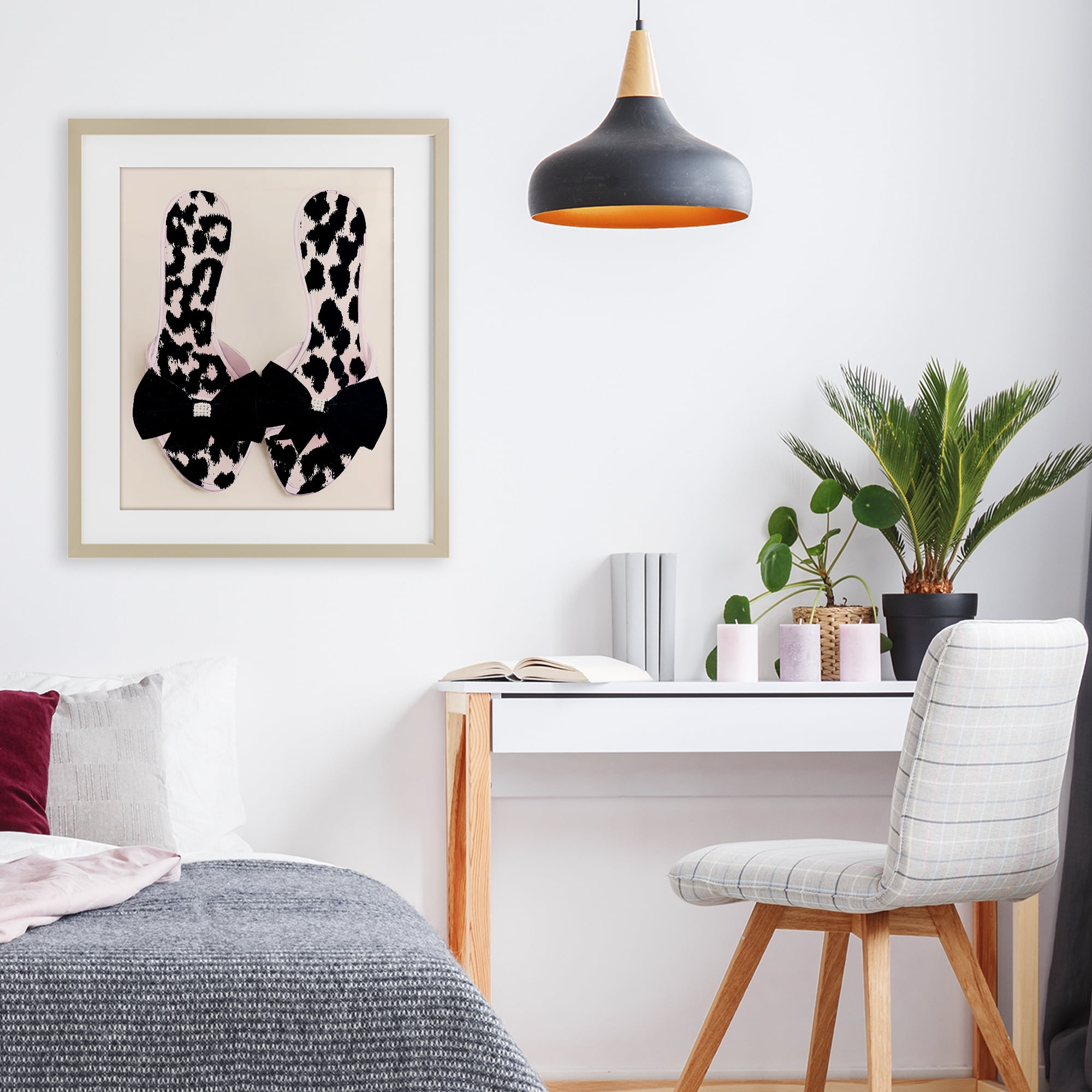 Cat Walk Spotted Shoes Birch Framed Print Under Glass, design by Annabelle Hall