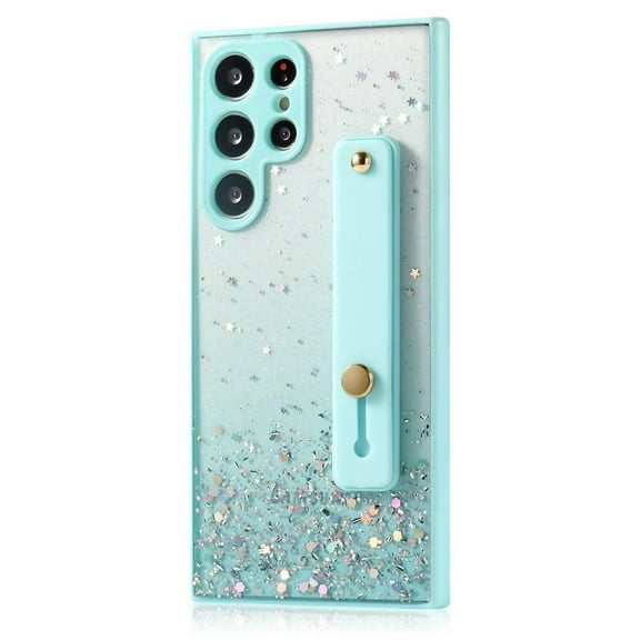 CASELIX Galaxy S22 Ultra Case, Sparkly Glitter Slim Case with Strap Holder Kickstand Protective Cover for Samsung Galaxy S22 Ultra 5G, Mint Green