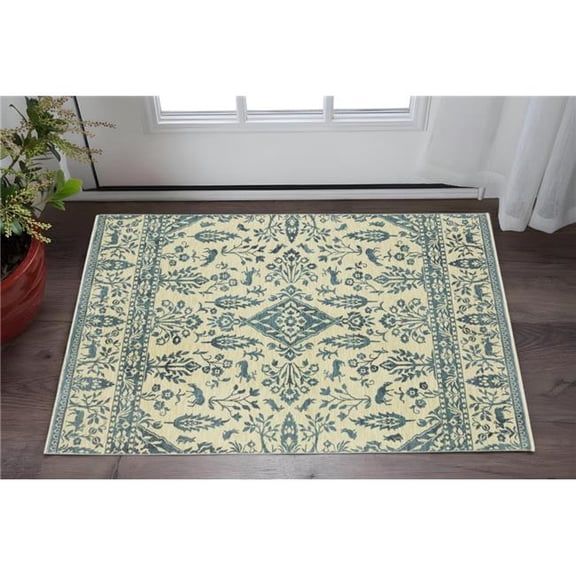 HomeRoots 575172 2 x 3 ft. Oriental Rectangle Area Rug with Fringe, Ivory & Blue