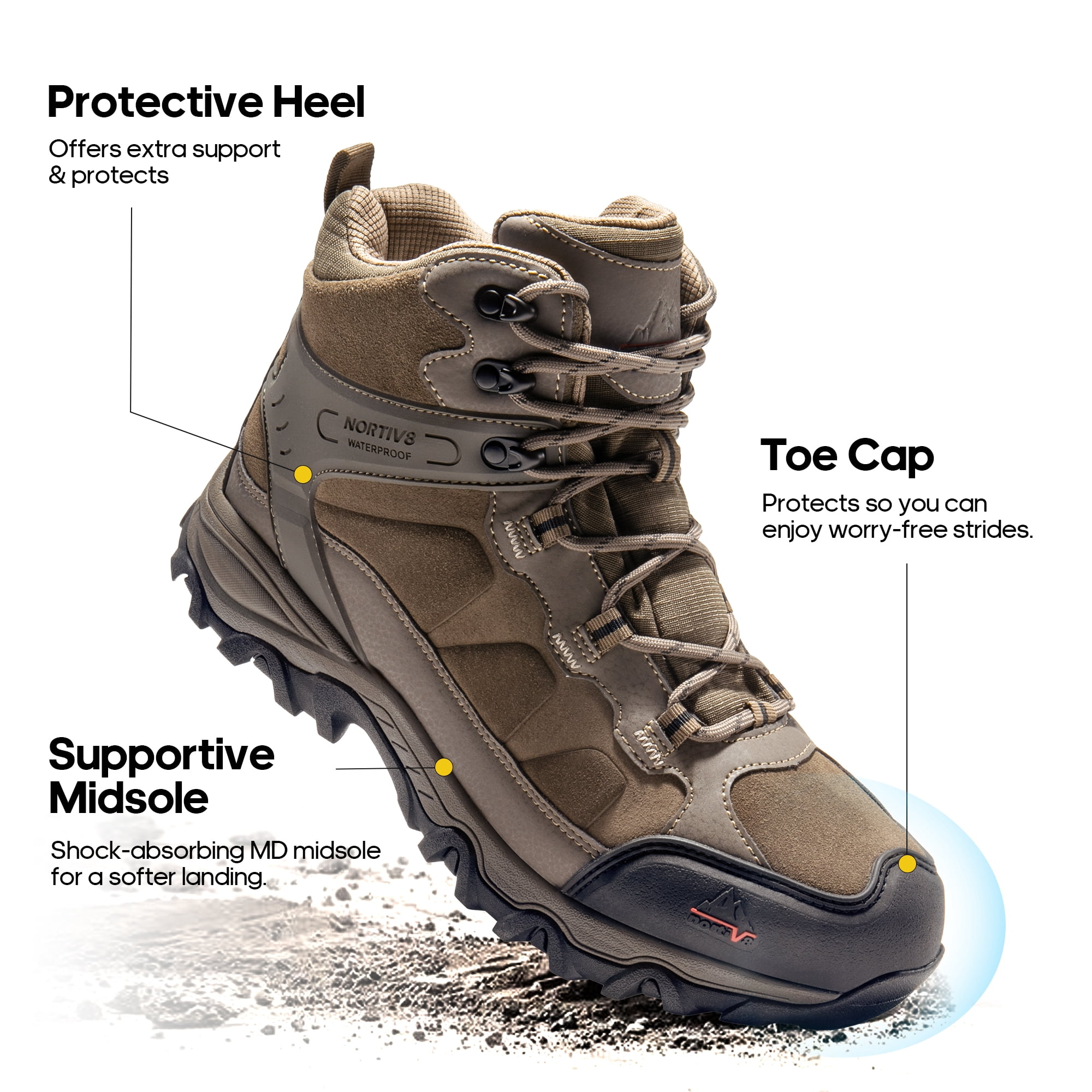 NORTIV 8 Men's Waterproof Hiking Boots Outdoor Mid Trekking Lightweight Mountaineering Shoes