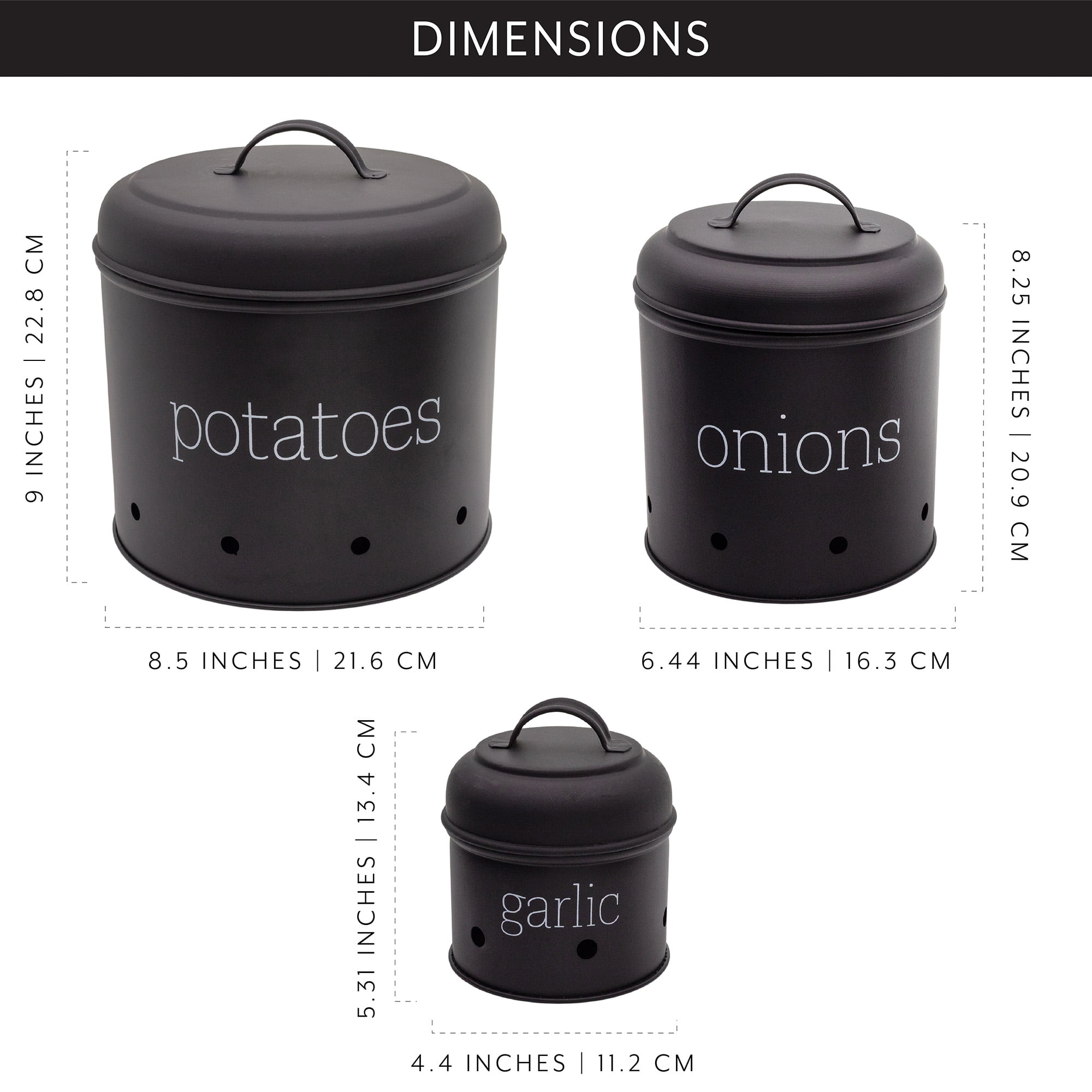 Potato, Onion & Garlic Kitchen Storage Canisters, Set Of 3, Farmhouse  Collection Black : Target