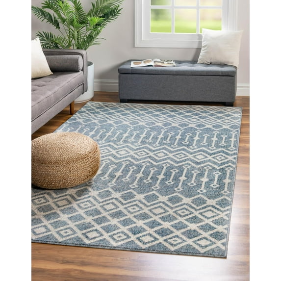 Rugs.com Eco Trellis Collection Rug – 8' x 10' Harbor Blue Medium Rug Perfect For Living Rooms, Large Dining Rooms, Open Floorplans