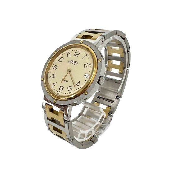 Pre-Owned HERMES Clipper Stainless Steel GP Quartz Wristwatch, Silver/Gold, 21231