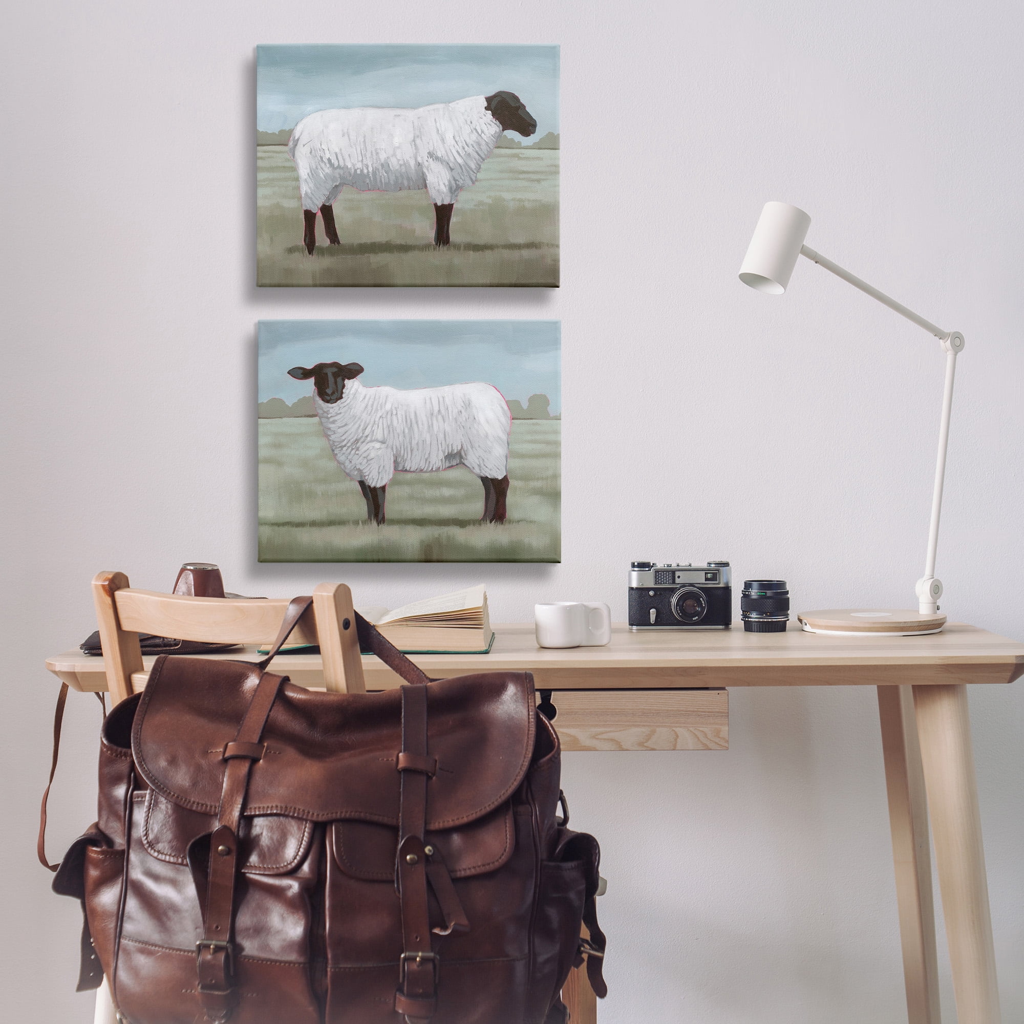Stupell Industries Sheep Duo in Pasture Animals & Insects Painting Gallery Wrapped Canvas Art Print Wall Art, 20 x 16, Set of 2