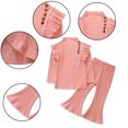 thumbnail image 2 of Qudderr Toddler Kids Girls Clothes Ruffle Long-Sleeved Top Flare Pants Spring Fall Outfit 2PCS Set For1-6 Years, 2 of 9