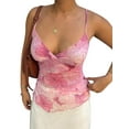 thumbnail image 3 of Women'S Y2k Floral Tops V Neck Wrap Irregular Hem Sleeveless Spaghetti Strap Tank Top Pink L, 3 of 9