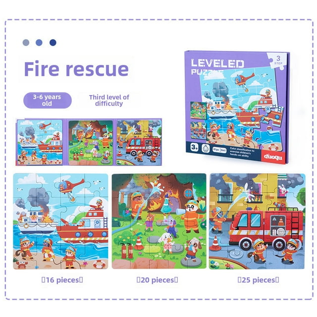 Magnetic Fire Rescue Scene Puzzle for Kids Ages 4-6: Large Block Educational Toy with Animal Characters, Enhances Cognitive & Problem-Solving Skills, Durable Paper Material, Ideal for Home &