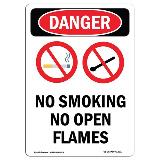 SignMission OS-DS-A-1218-V-1491 12 x 18 Po Signe de Danger OSHA - Ne Pas Fumer Pas de Flammes Nues