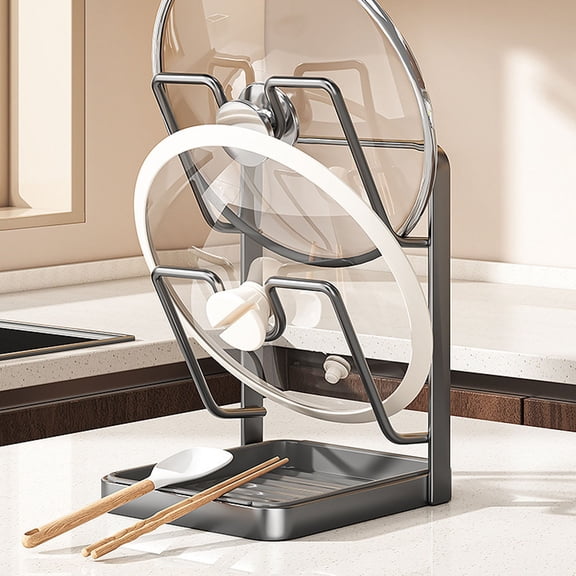 Kitchen Pot Lid Storage Rack, 1 Pc 1-Tier Pot Lid Organizer Rack, Pot Lid Holder, Pot Lid Rack While Cooking, Pot Lid Organizer, 7.16"x5.35"x4.84", Gray