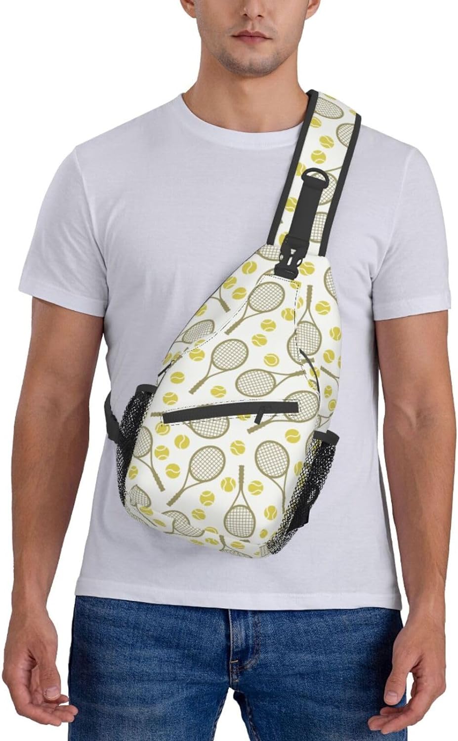Tennis Rackets and Balls Pattern Sling Bag Crossbody Hiking Travel Chest Bags Backpack Shoulder Daypack for Women Men
