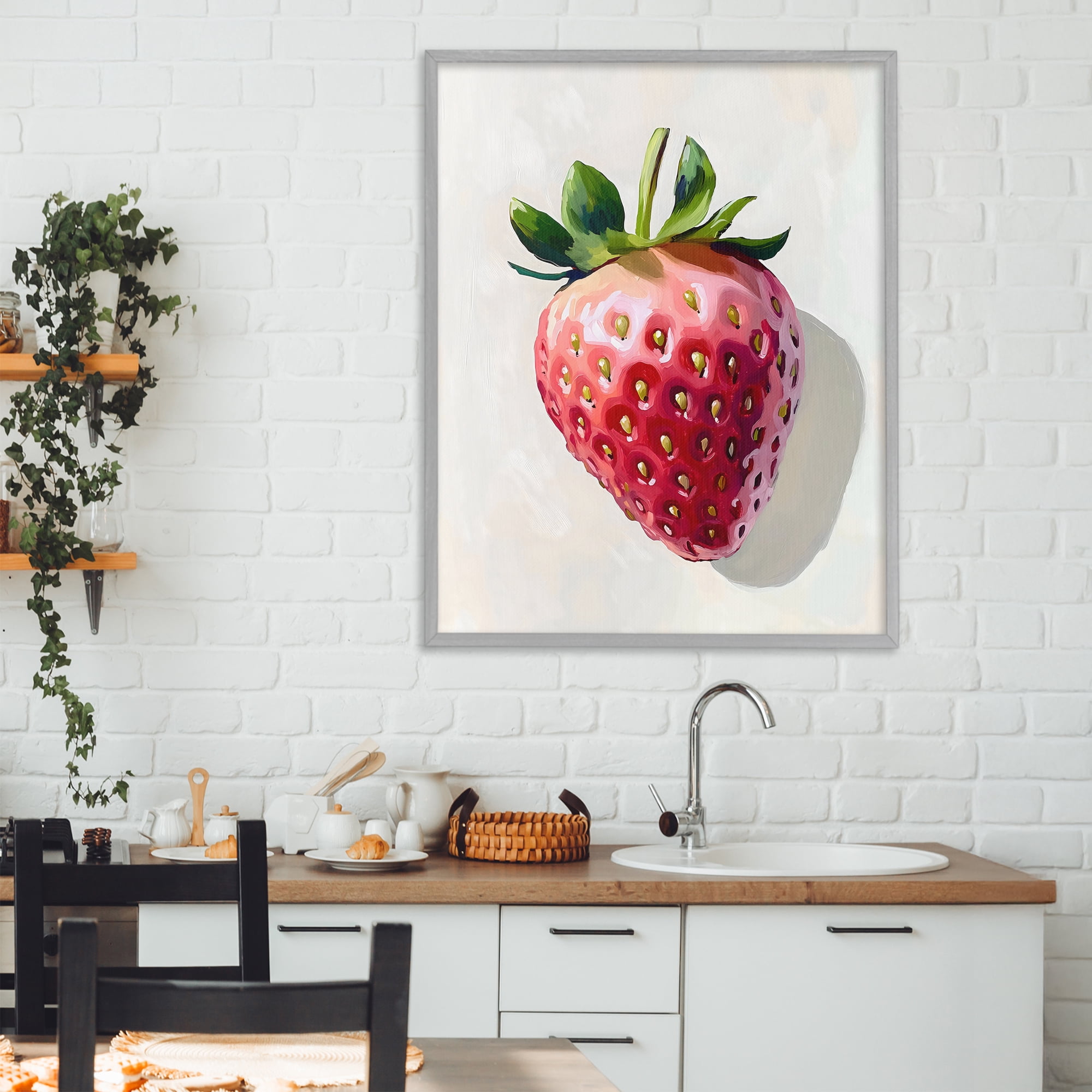 Stupell Industries Juicy Shine Strawberry Gray Framed Giclee Art, design by The Prints Vibe