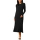 thumbnail image 1 of VESTIDO DE SUÉTER DE MANGA LARGA PARA MUJER INSPIRE CHIC, CUELLO REDONDO, TEJIDO DE CANALÉ, PLISADO EN A, VESTIDOS MIDI L NEGRO, 1 of 6