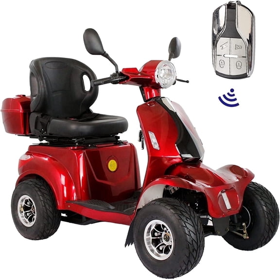Leadzm Secure 4-Wheel Mobility Scooter with Adjustable Seat, Rear Lock Box & Golf Cart Rack, Charger, Red