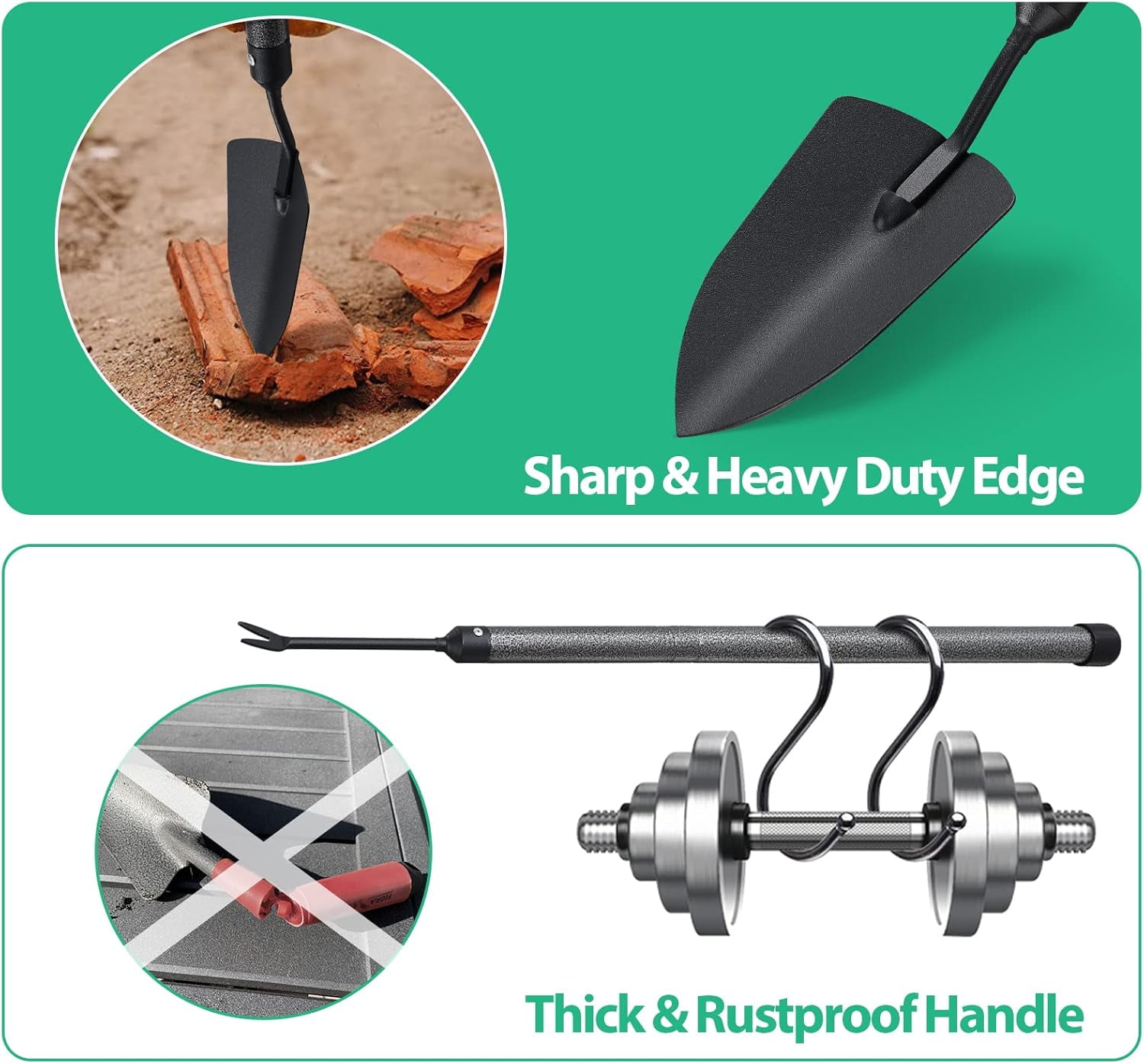 Garden Tool t, 5-Piece Heavy Duty Gardening Tools Kit with Extendable Handle, Metal Trowel, Cultivator, Weeder, Pruner, Back-Saving Grips for Yard Raid Bed, Rust-Proof, Gift Women, Men, Kids