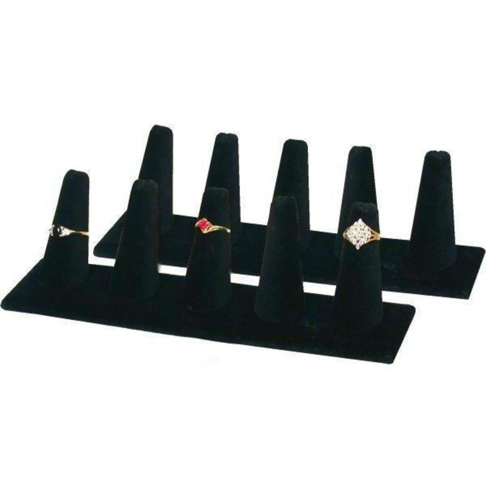 TWO 6-Finger Ring Display Black Velvet Jewelry Showcase rings Triangle 