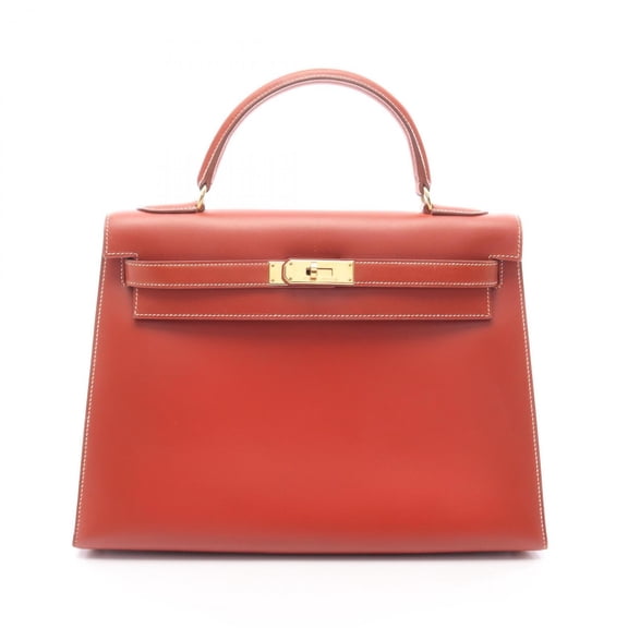 Pre-Owned Hermes Kelly 32, 2-way handbag, calfskin (cowhide), box calf leather, brown.
