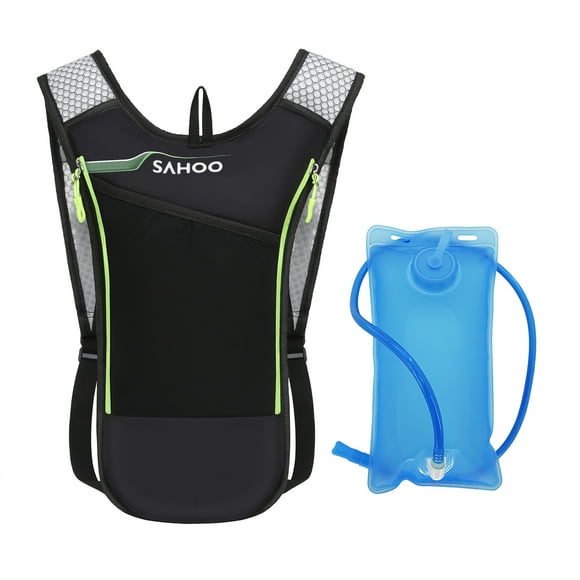 Cycling Backpack Outdoor Running Bag with Drinking Bladder Bicycle Bag Sports Vest Ultralight Riding Bags Women Men Breathable 5L Jogging Travel Daypack Bag + 2L Soft Water Flask for Riding
