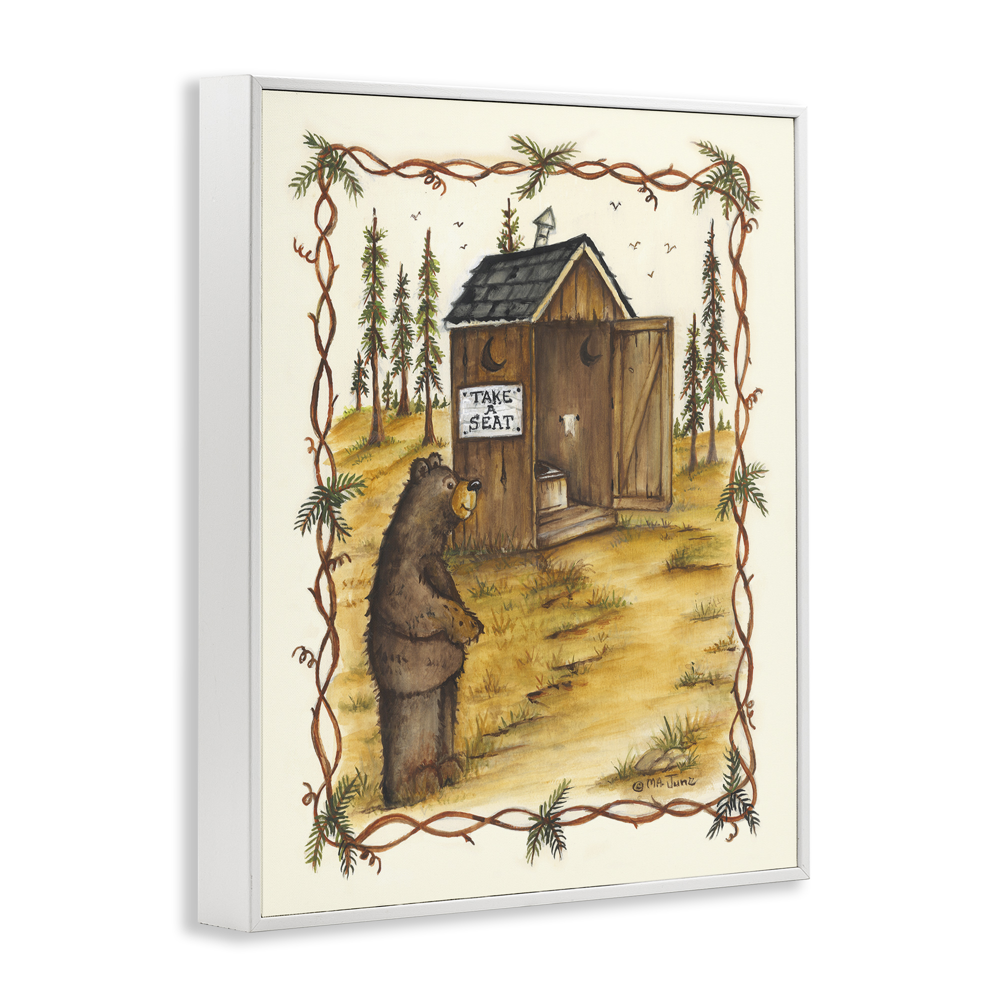 Stupell Industries Take A Seat Outhouse Animals & Insects Painting White Framed Art Print Wall Art, 11 x 14