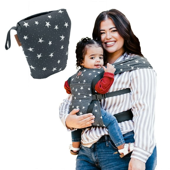 JJ Cole Luma Packable Carrier 4 -Position Baby Carrier - Compact Travel Bag Starlight - 8 to 35 lbs