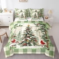 thumbnail image 1 of Christmas Holiday Twin Comforter Set 7 Piece,Xmas Tree Bed In A Bag With Sheets Winter Christmas Red Cardinal Bedding Set For Kids Adults,Green Checkered Grids Bed Set, 1 of 5