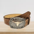 thumbnail image 5 of Jiibva Cowboy Buckle Belt Vintage Western Printed Belt Western Leather Bull Head Buckle Belt Engraved Floral Bull Belt for Men Women, 5 of 7