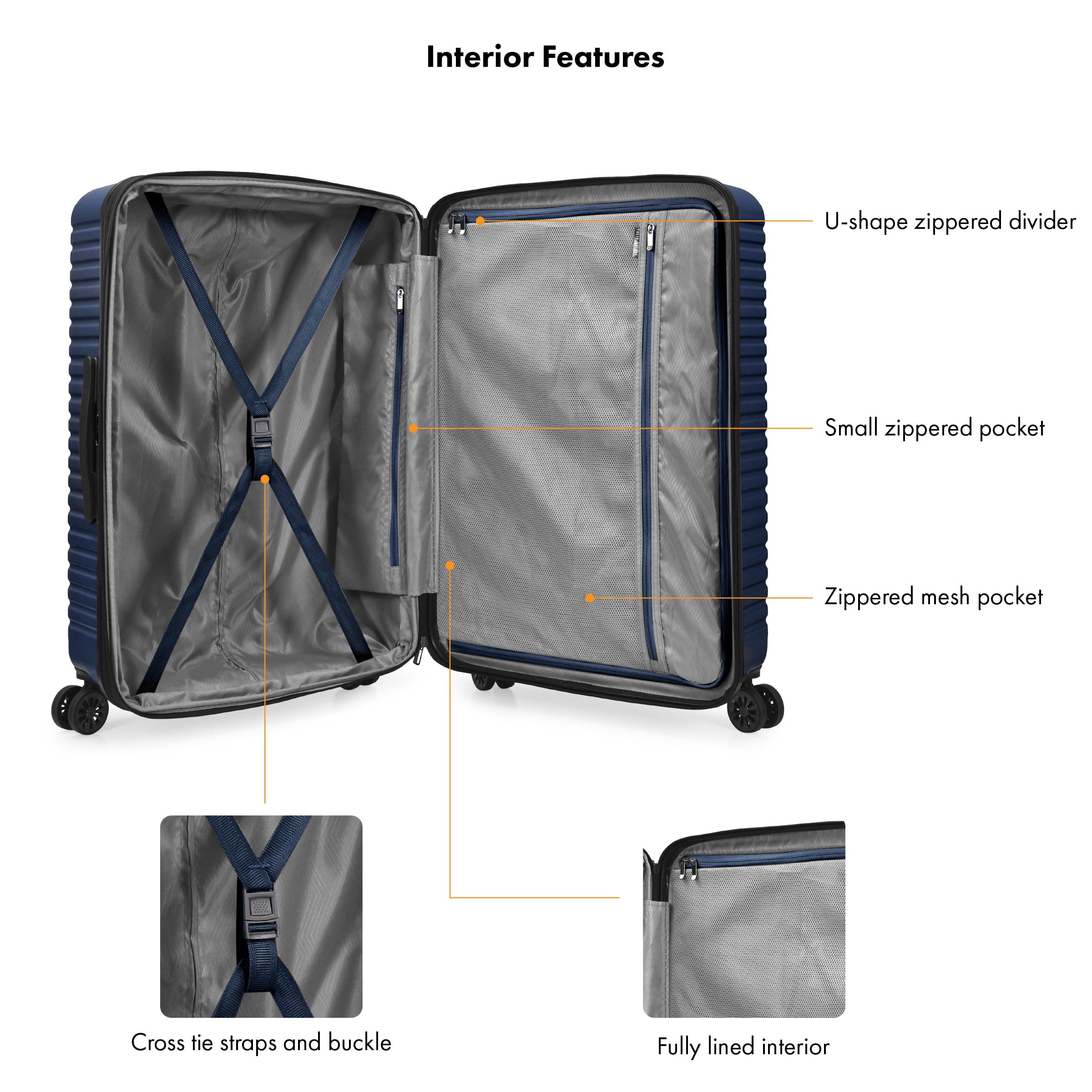 Travel Select Sunny Side Hardside Spinner Luggage with Spinner Wheels, Navy, 26" Medium Checked