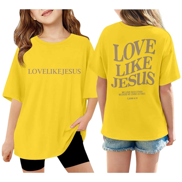Zhuashum T-Shirts Fille Col Rond Coupe Ample Manches Courtes Blouse Graphique Rétro Printemps Été Vêtements Ado Jaune 13-14 Ans