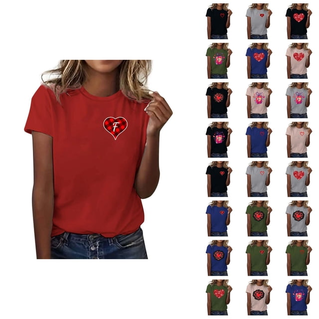 T-shirts pour Femmes de la Saint-Valentin 2026 Mode Manches Courtes Col Rond avec Cœur Graphique