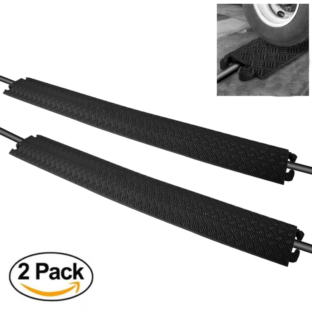 Photo 1 of Pyle PCBLCO101X2 - Cable Protector Cover Ramps - Cord/Wire Safety Concealment Floor Tracks, Rugged Waterproof, Indoor/Outdoor Use (Single Channel Grooves)