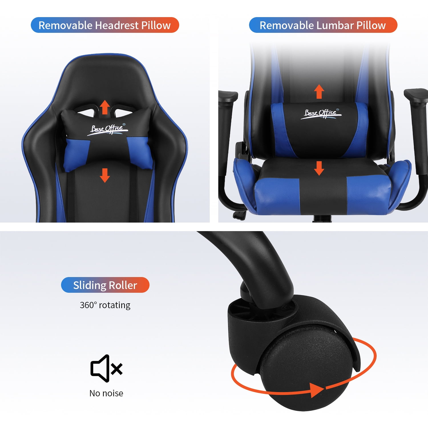 BestOffice Ergonomic Gaming Chair, Lumbar Support, Rolling Swivel for Men, Women(Blue)