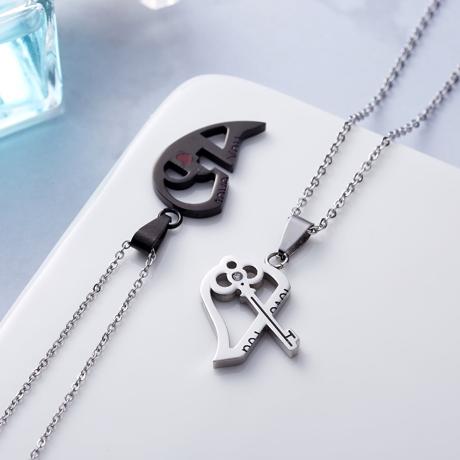 CHOORO Couple Love Shape Lock Key Pendant Necklace You are The Best Match  to Open My Hear Gift for Boyfriend/Girlfriend