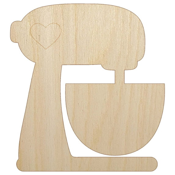 Baking Mixer with Heart Baker Wood Shape Unfinished Piece Cutout Craft DIY Projects - 4.70 Inch Size - 1/4 Inch Thick