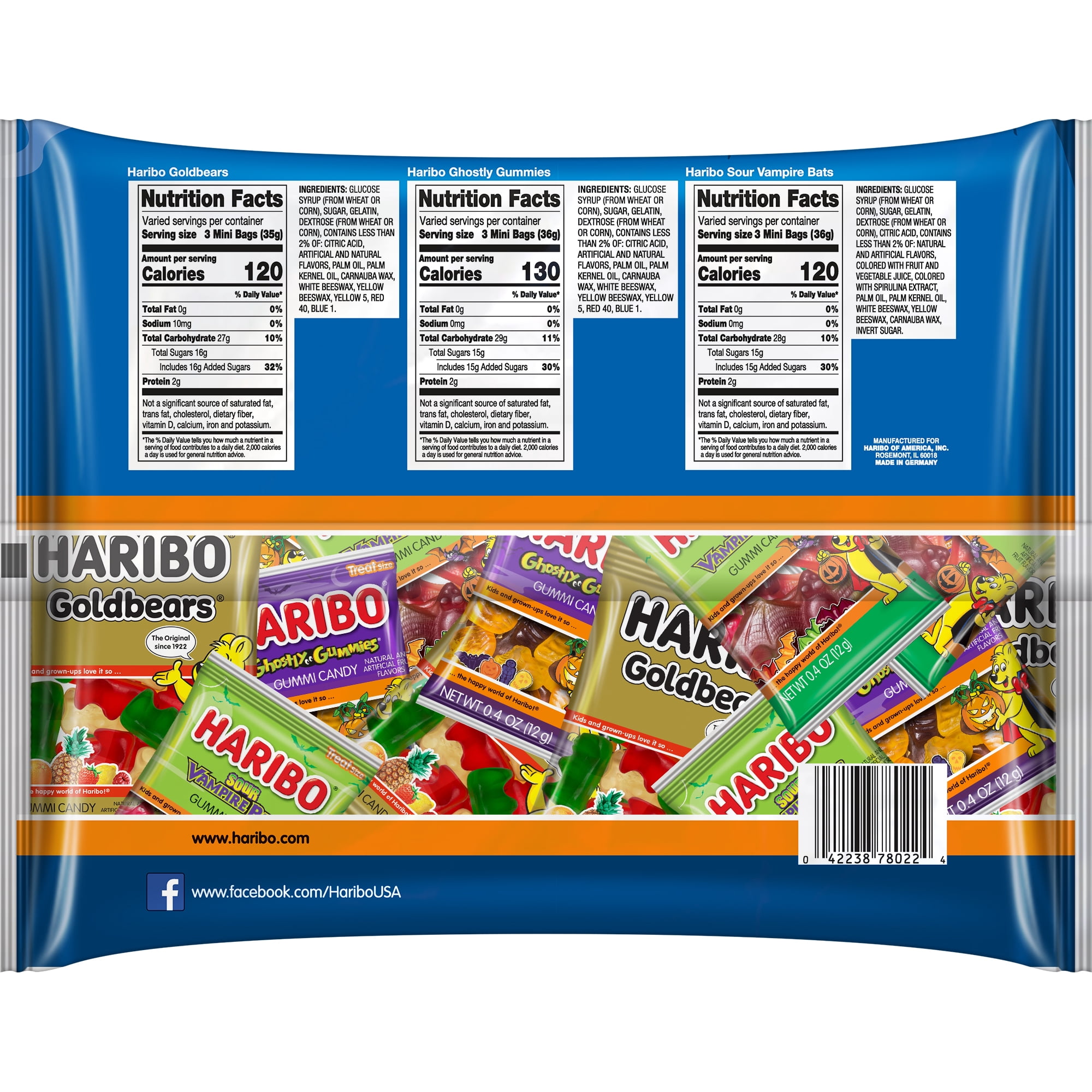 (2 pack) HARIBO Sweet or Scary Halloween Assorted Fruit Flavor Gummy Candy, 21.1oz, 45ct Mini Gummy Pouches