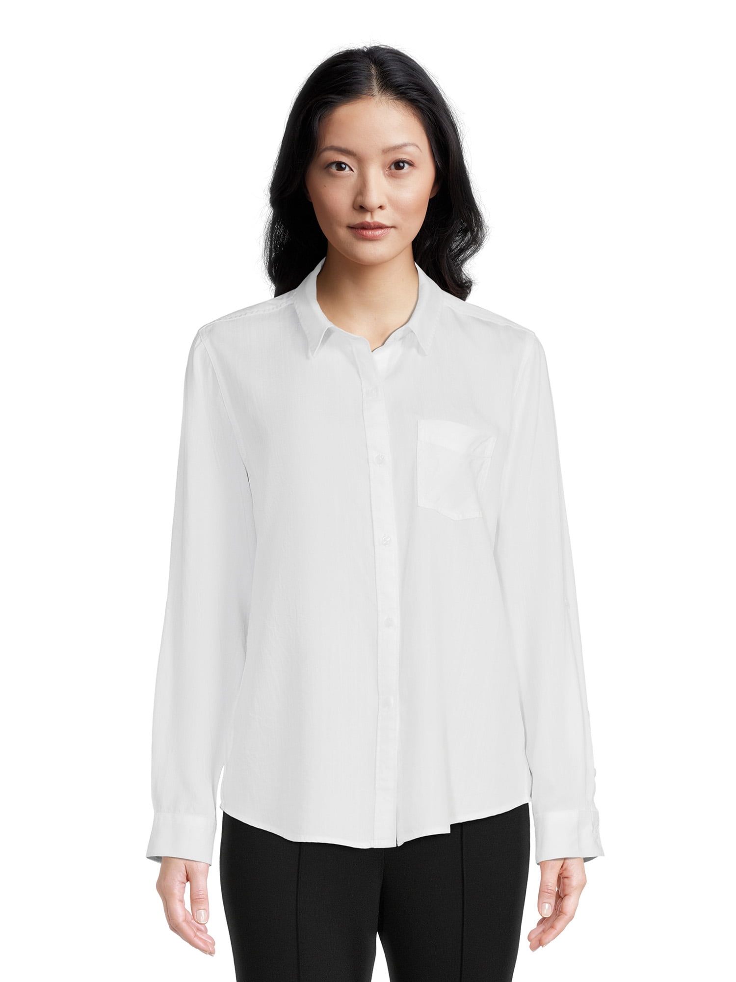 Time and Tru Women's Roll Cuff Button-Down Shirt