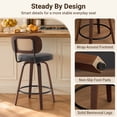thumbnail image 5 of LEGAHOME Swivel Bar Stools Set of 3, 26” Upholstered Counter Height Bar Stools with Rattan Back and Wood Legs, Mid-Century Modern Barstools for Kitchen Island, 300 lbs, Walnut + Black, 5 of 10