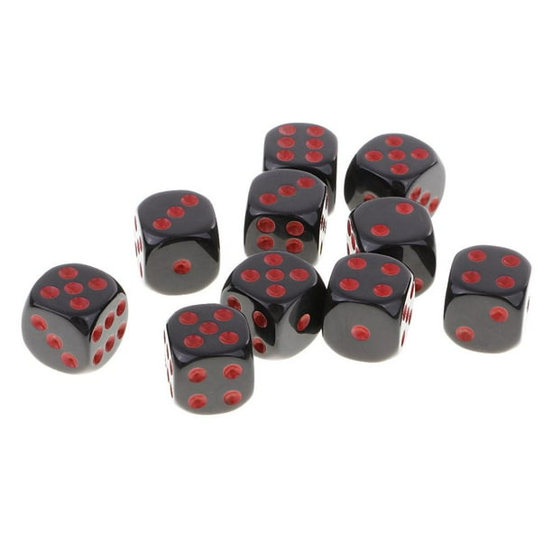 Dados de plástico para juegos de 16 mm, piezas con puntas para el suministro de juegos de rol. negro rojo