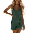 thumbnail image 6 of MaFYtyTPR Women's Cotton Linen Mini Dress Fashion Solid Color Spaghetti Strap Casual V Neck Loose Fit Lightweight Summer Slip Dresses A-Green S, 6 of 6