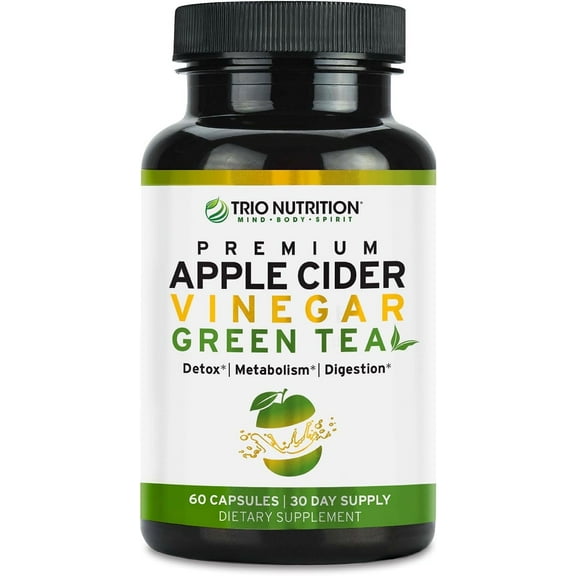 Trio Nutrition Apple Cider Vinegar Capsules with Green Tea - Sugar Free Apple Cider Vinegar Pills With the "Mother" for Body Cleanse, Immune, Weight Management & Metabolism Support*