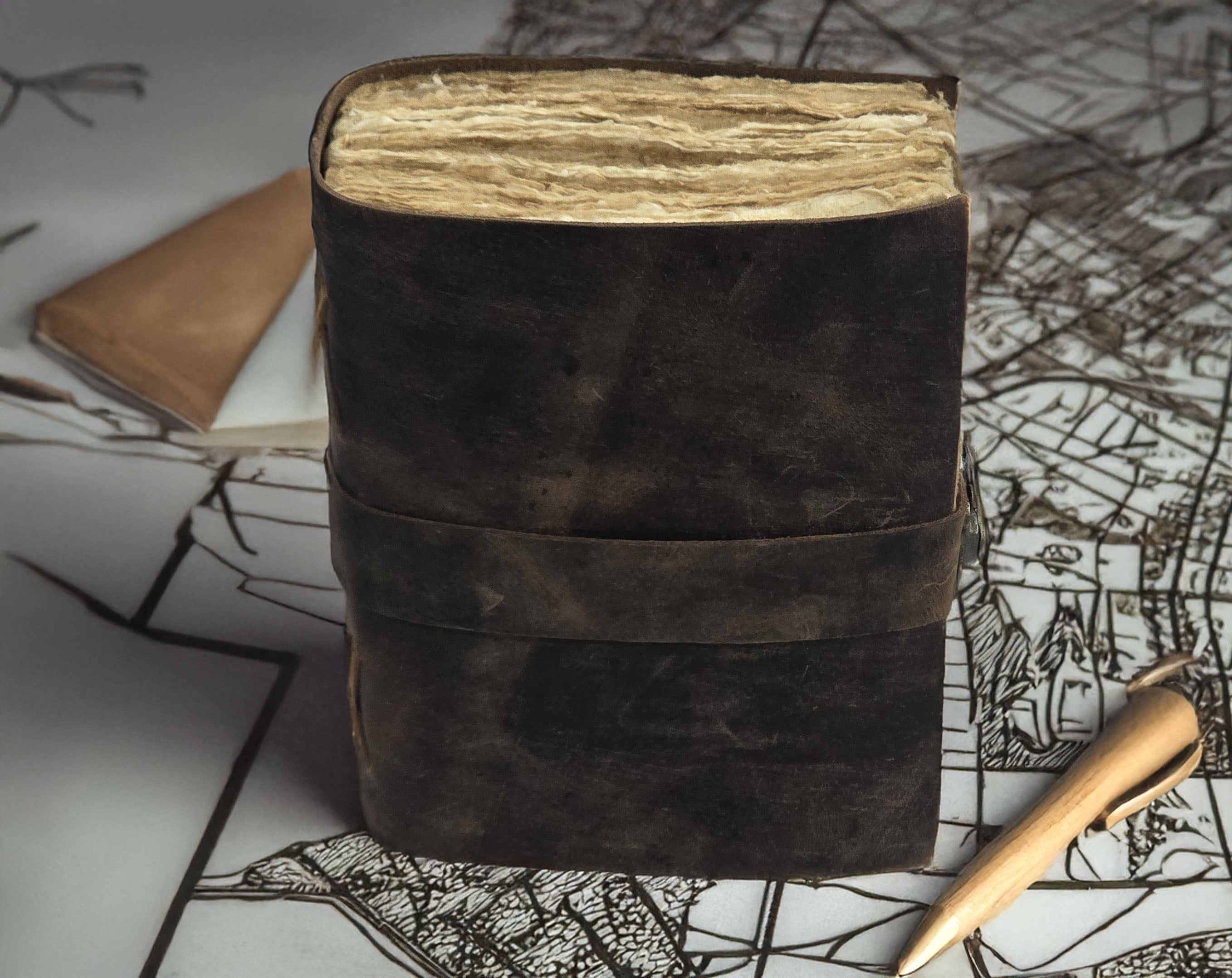Leather Notebook, 200 Blank Deckle Edge Paper, Handmade Fancy Bound Journal For Women and Men