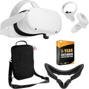 Oculus Quest 2 Virtual Reality Headset and Touch Controllers Bundle with Deco Gear Protective All-in-One Hard Travel Case and Face Pad and Extended Coverage Plan