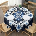 thumbnail image 3 of Blue and White Pioneer Flower Round Tablecloth 60" X 60",Wrinkle Wipeable Table Cloth for Kitchen Dining Room Picnic Patio Party, 3 of 6