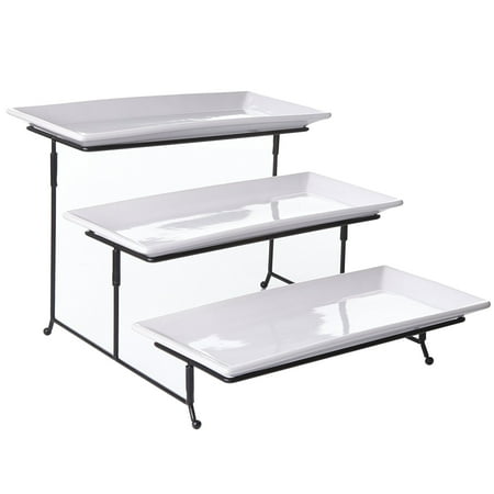 Soft Heat Serving Stand - Gibson Gracious Dining 3 Tier Plates Serving Set with Metal Stand in White