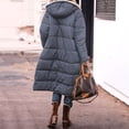 thumbnail image 6 of Women Warm Oversized Reversible Fleece Puffer Shearling Down Long Jackets Outerwear with Hood Dark Gray S, 6 of 8